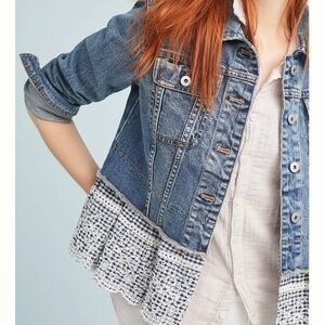 ANTHROPOLOGIE Pilcro Gingham Denim Eyelet Jean Jacket NEW NWOT Size SMALL S 👖🧥